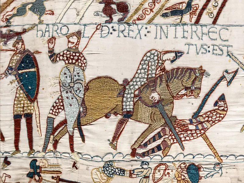 Bayeux Tapestry scene depicting the death of King Harold at the Battle of Hastings