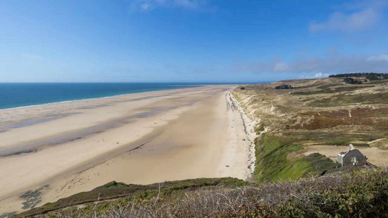 Wide sandy beach and dunes at Hatainville on the Cotentin coast