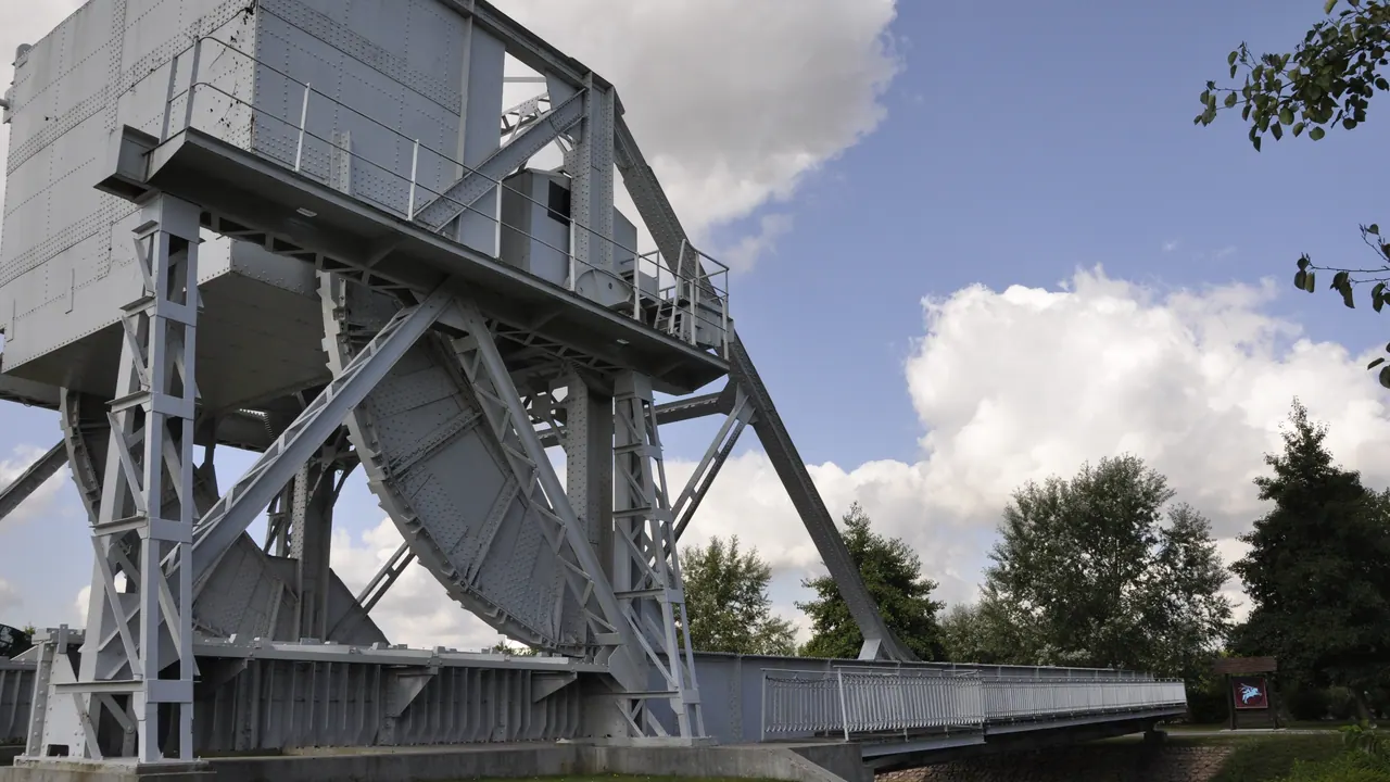 The original 1944 Pegasus Bridge displayed in the grounds of the Mémorial Pegasus