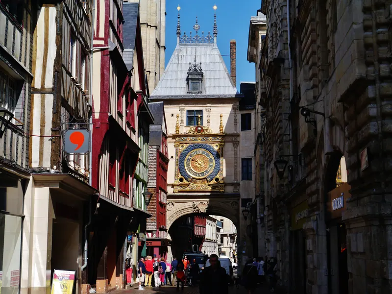Rue du Gros-Horloge in Rouen with the Renaissance astronomical clock arch